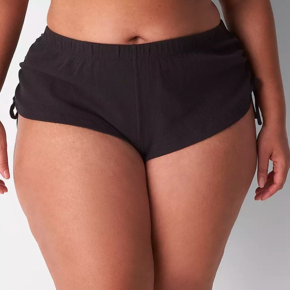 Lane Bryant Ribbed Ruched Short and Cropped Tank Top Set Black - Picture 3 of 12